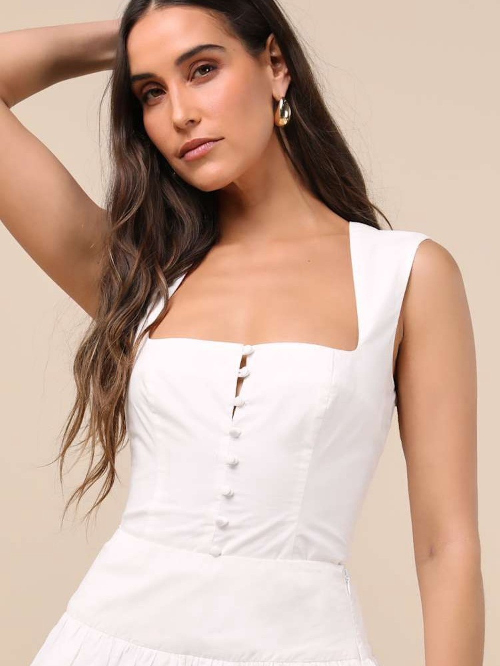 NWT Lulus Evynne White Poplin Cap Sleeve Button-Front Top